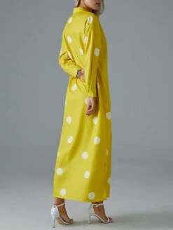 Women's Shirt Dress Casual Dress Maxi Long Dress Outdoor Daily Date Polyester Fashion Modern Shirt Collar Button Print Long Sleeve Fall Winter 2023 Loose Fit Yellow Polka Dot S M L XL 2XL -HANA Luxury Wear Shop odtwub1696746939253