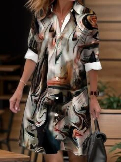 Women's Shirt Dress Casual Dress Midi Dress Outdoor Daily Date Polyester Fashion Modern Shirt Collar Button Pocket Long Sleeve Fall Winter 2023 Loose Fit Navy Blue Blue Purple Ombre S M L XL 2XL