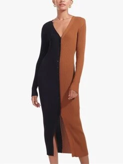 Women's Sweater Dress Winter Dress Jumper Dress Midi Dress Patchwork Button Daily Date Going Out Active Fashion V Neck Long Sleeve 2023 Regular Fit Red Blue Brown Color S M L XL XXL Size -HANA Luxury Wear Shop oebybd1692849260015