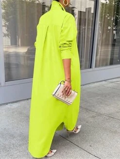 Women's Shirt Dress Casual Dress Shift Dress Maxi Long Dress Outdoor Daily Vacation Polyester Fashion Modern Shirt Collar Button Split Long Sleeve Summer Spring Fall 2023 Loose Fit White Blue Green -HANA Luxury Wear Shop ofizii1689847493372