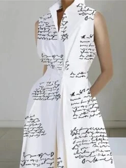 Women's Shirt Dress Casual Dress Swing Dress Maxi Long Dress Outdoor Office Daily Polyester Fashion Modern Shirt Collar Button Pocket Sleeveless Summer Spring 2023 Loose Fit Black White Polka Dot -HANA Luxury Wear Shop oftkng1690181382754