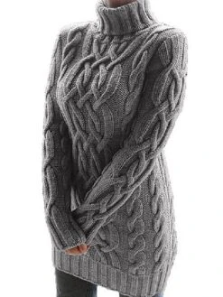 Women‘s Sweater Dress Winter Dress Pullover Knitted Solid Color Basic Casual Chunky Long Sleeve Sweater Cardigans Turtleneck Fall Winter White Black Purple / Regular Fit / Going Out -HANA Luxury Wear Shop ogwzpe1646278227353