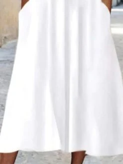 Women's Casual Dress Cotton Linen Dress A Line Dress Midi Dress Cotton Blend Fashion Basic Outdoor Daily Vacation V Neck Patchwork Hollow Out Half Sleeve Summer Spring 2023 Regular Fit White Blue -HANA Luxury Wear Shop ohujjm1679380651624