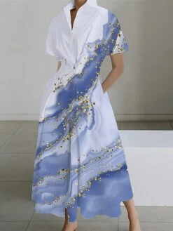 Women's Shirt Dress Casual Dress Swing Dress Maxi Long Dress Outdoor Office Daily Polyester Fashion Modern Shirt Collar Button Pocket Short Sleeve Summer Spring 2023 Loose Fit Pink Red Navy Blue Ombre -HANA Luxury Wear Shop oilicb1690181413391