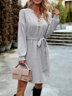 Women‘s Christmas Sweater Dress Jumper Dress Winter Dress Basic Christmas Street Daily Weekend V Neck Long Sleeve Lace Up Button 2023 Regular Fit Black Red Blue S M L XL -HANA Luxury Wear Shop oobani1692340846555