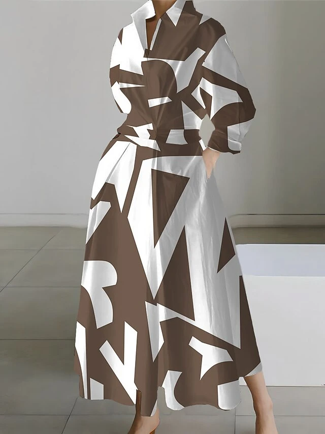 Women's Shirt Dress Casual Dress Swing Dress Maxi Long Dress Outdoor Office Daily Polyester Fashion Modern Shirt Collar Button Pocket Long Sleeve Fall Winter 2023 Loose Fit White Brown Khaki 4 Women's Shirt Dress Casual Dress Swing Dress Maxi Long Dress Outdoor Office Daily Polyester Fashion Modern Shirt Collar Button Pocket Long Sleeve Fall Winter 2023 Loose Fit White Brown Khaki - Image 2