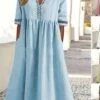 Women‘s Casual Dress Cotton Linen Dress Caftan Dress Swing Dress Midi Dress Cotton Blend Basic Classic Outdoor Daily Vacation V Neck Ruched Hollow Out Half Sleeve Summer Spring Fall 2023 -HANA Luxury Wear Shop opsykh1681213044814