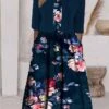 Women's Two Piece Dress Set Casual Dress Print Dress Daily Vacation Fashion Streetwear Pocket Print Midi Dress V Neck Half Sleeve Floral Regular Fit Navy Blue Summer Spring S M L XL XXL -HANA Luxury Wear Shop oqgmjb1684896227384