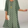 Women's Two Piece Dress Set Casual Dress Print Dress Outdoor Daily Fashion Elegant Print Midi Dress Crew Neck 3/4 Length Sleeve Polka Dot Loose Fit Black Yellow Blue Summer Spring S M L XL XXL