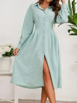 Women's Shirt Dress Casual Dress Midi Dress Outdoor Daily Vacation Polyester Fashion Modern Shirt Collar Button Long Sleeve Fall Winter 2023 Slim Green Pure Color S M L XL 2XL