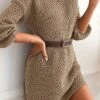 Women's Sweater Dress Jumper Dress Casual Dress Mini Dress Warm Pure Color Outdoor Casual Daily Going Out V Neck Long Sleeve 2023 Loose Fit Camel S M L