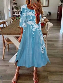 Women's Two Piece Dress Set Casual Dress Print Dress Outdoor Daily Fashion Elegant Print Midi Dress Crew Neck 3/4 Length Sleeve Floral Polka Dot Regular Fit Royal Blue Blue Green Summer Spring S M L -HANA Luxury Wear Shop otkqif1688022688924