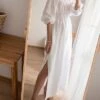Women's Casual Dress Cotton Linen Dress White Dress Maxi Long Dress Linen / Cotton Blend Basic Classic Outdoor Daily Vacation Off Shoulder Backless Split Half Sleeve Summer Spring Fall 2023 Loose Fit -HANA Luxury Wear Shop ougdkr1689325819849