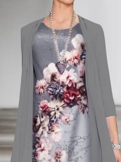 Women's Dress Set Two Piece Dress Church Dress Midi Dress Light Brown Light Grey Half Sleeve Floral Print Summer Spring Fall Crew Neck Elegant Wedding Guest Vacation 2023 S M L XL XXL 3XL -HANA Luxury Wear Shop ovoutf1666953724539