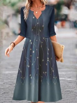 Women's Two Piece Dress Set Casual Dress Swing Dress Outdoor Daily Fashion Elegant Print Midi Dress V Neck Half Sleeve Floral Ombre Regular Fit Blue Purple Green Fall Winter S M L XL XXL -HANA Luxury Wear Shop owiten1697681150813
