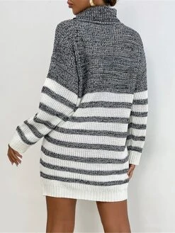 Women's Sweater Dress Winter Dress Jumper Dress Mini Dress Patchwork Ribbed Daily Date Going Out Fashion Basic Turtleneck Long Sleeve 2023 Loose Fit Gray Color S M L Size -HANA Luxury Wear Shop owvcio1695032169789