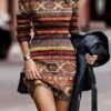 Women's Sweater Dress Winter Dress Jumper Dress Mini Dress Vintage Stripe Tribal Outdoor Daily Date Going Out Crew Neck Long Sleeve Print 2023 Regular Fit Red Blue Green S M L XL XXL 3XL