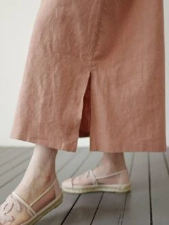 Women's Casual Dress Cotton Linen Dress Maxi Long Dress Linen / Cotton Blend Basic Classic Outdoor Daily Vacation Crew Neck Pocket Split 3/4 Length Sleeve Spring Fall Autumn 2023 Loose Fit Red Apricot -HANA Luxury Wear Shop ozgcxz1692872463844