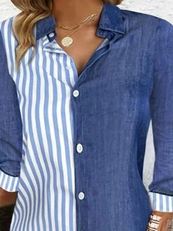 Women's Shirt Dress Casual Dress Shift Dress Mini Dress Outdoor Daily Date Polyester Basic Classic Shirt Collar Button Print Long Sleeve Spring Fall Winter 2023 Regular Fit Blue Striped S M L XL -HANA Luxury Wear Shop patqrb1692856903717