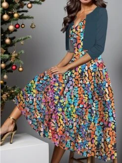 Women's Two Piece Dress Set Casual Dress Swing Dress Outdoor Daily Fashion Elegant Print Midi Dress V Neck Half Sleeve Leaf Ombre Regular Fit Royal Blue Blue Purple Fall Winter S M L XL XXL -HANA Luxury Wear Shop pbafpm1697510477471