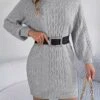 Women's Sweater Dress Jumper Dress Casual Dress Mini Dress Fashion Pure Color Outdoor Holiday Vacation Going Out V Neck Long Sleeve 2023 Loose Fit Green Khaki Gray S M L -HANA Luxury Wear Shop pbyjum1696991846570