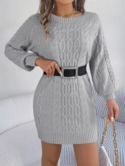 Women's Sweater Dress Jumper Dress Casual Dress Mini Dress Fashion Pure Color Outdoor Holiday Vacation Going Out V Neck Long Sleeve 2023 Loose Fit Green Khaki Gray S M L