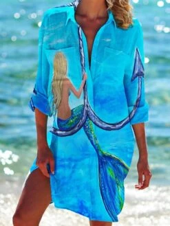 Women's Shirt Dress Casual Dress Shift Dress Mini Dress Daily Holiday Polyester Vacation Hot Shirt Collar Print Long Sleeve Summer Fall Spring 2023 Loose Fit Red Blue Green Rainbow Print -HANA Luxury Wear Shop pcgilz1652165445299