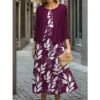 Women's Two Piece Dress Set Casual Dress Swing Dress Outdoor Office Fashion Streetwear Print Midi Dress Crew Neck 3/4 Length Sleeve Floral Regular Fit Wine Purple Fall Winter S M L XL XXL -HANA Luxury Wear Shop pczoxl1695644976345