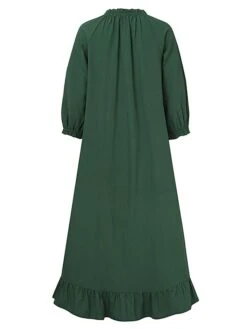 Women's Casual Dress Cotton Dress Black Dress Midi Dress Cotton Fashion Daily Outdoor Daily Vacation Stand Collar Ruffle Button 3/4 Length Sleeve Fall Autumn 2023 Loose Fit Black Wine Blue Plain S M -HANA Luxury Wear Shop pdedmx1692947509733