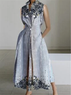 Women's Shirt Dress Casual Dress Swing Dress Maxi Long Dress Outdoor Office Daily Polyester Fashion Modern Shirt Collar Button Pocket Sleeveless Summer Spring 2023 Loose Fit Pink Blue Purple Color -HANA Luxury Wear Shop pdiygs1690859492242