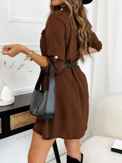 Women's Shirt Dress Casual Dress Mini Dress Outdoor Daily Vacation Cotton Fashion Modern Shirt Collar Button Pocket Long Sleeve Fall Winter 2023 Regular Fit Black Brown Green Pure Color XS S M L XL -HANA Luxury Wear Shop pdpwka1695813913530