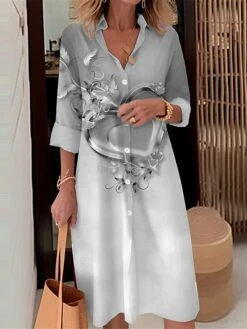 Women's Shirt Dress Casual Dress Midi Dress Outdoor Daily Date Polyester Fashion Modern Shirt Collar Button Pocket Long Sleeve Fall Winter 2023 Loose Fit Pink Blue Purple Heart Ombre S M L XL 2XL -HANA Luxury Wear Shop peyvst1695367372010