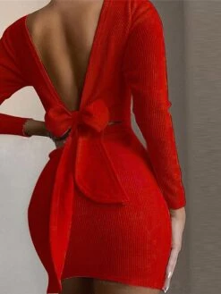 Women‘s Sweater Dress Winter Dress Sheath Dress Mini Dress Black White Pink Long Sleeve Pure Color Backless Spring Fall Winter Crew Neck Fashion Winter Dress Vacation Fall Dress 2023 S M L XL XXL -HANA Luxury Wear Shop phyqse1632727875165