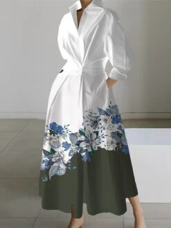 Women's Shirt Dress Casual Dress Swing Dress Maxi Long Dress Outdoor Office Daily Polyester Fashion Modern Shirt Collar Button Pocket Long Sleeve Spring Fall Winter 2023 Loose Fit ArmyGreen Black -HANA Luxury Wear Shop piyckz1691648627565