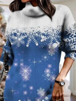 Women's Christmas Dress Sweater Dress Jumper Dress Mini Dress Warm Snowflake Outdoor Christmas Casual Daily Turtleneck Long Sleeve 2023 Loose Fit Burgundy Blue S M L XL XXL 3XL -HANA Luxury Wear Shop pjmkwi1697793567422