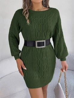 Women's Sweater Dress Jumper Dress Casual Dress Mini Dress Fashion Pure Color Outdoor Holiday Vacation Going Out V Neck Long Sleeve 2023 Loose Fit Green Khaki Gray S M L -HANA Luxury Wear Shop pjspxf1696991833120