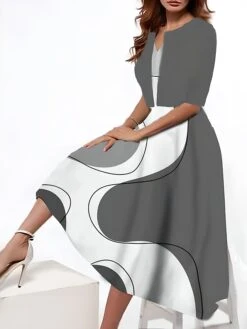 Women's Two Piece Dress Set Casual Dress Tank Dress Outdoor Daily Fashion Streetwear Pocket Print Midi Dress V Neck 3/4 Length Sleeve Geometric Color Block Regular Fit Black Blue Purple Summer Spring -HANA Luxury Wear Shop pjtcys1690544680910