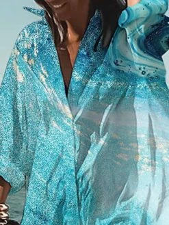 Women's Shirt Dress Casual Dress Swing Dress Mini Dress Outdoor Daily Vacation Polyester Fashion Casual Shirt Collar Button Print Long Sleeve Summer Spring Fall 2023 Loose Fit Blue Ombre S M L XL 2XL -HANA Luxury Wear Shop pkscfy1680164464924