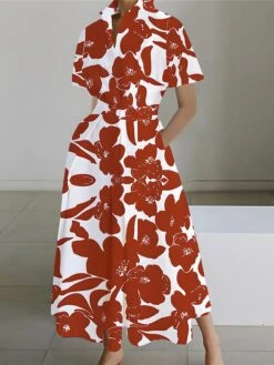 Women's Shirt Dress Casual Dress Swing Dress Maxi Long Dress Outdoor Office Daily Polyester Fashion Modern Shirt Collar Button Pocket Short Sleeve Summer Spring 2023 Loose Fit Yellow Red Navy Blue -HANA Luxury Wear Shop pktxbt1689925296196