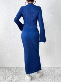 Women's Two Piece Dress Set Skirt Set Swing Dress Home Christmas Punk Work Lace Up Patchwork Long Dress Maxi Dress Crew Neck Long Sleeve Color Block Rainbow Slim Blue Fall Winter S M L XL -HANA Luxury Wear Shop plkzun1697524998827