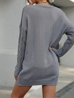 Women's Sweater Dress Jumper Dress Casual Dress Mini Dress Warm Pure Color Outdoor Casual Daily Going Out V Neck Long Sleeve 2023 Loose Fit Gray S M L -HANA Luxury Wear Shop pmjgtj1695194439655