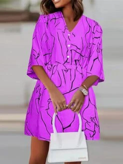 Women's Shirt Dress Casual Dress Mini Dress Outdoor Daily Polyester Fashion Modern V Neck Button Print Half Sleeve Summer Spring 2023 Loose Fit Black White Yellow Graffiti S M L XL 2XL -HANA Luxury Wear Shop pnzddi1690366408881