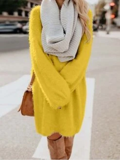 Women‘s Sweater Dress Winter Dress Shift Dress Black Blue Purple Gold Pink Yellow Red Brown Beige Light Blue Long Sleeve Pure Color Patchwork Winter Fall Crew Neck Turtleneck Hot Casual Fall Dress -HANA Luxury Wear Shop pocapg1601357427490