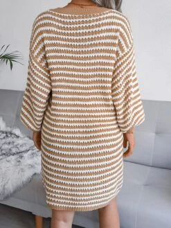 Women's Sweater Dress Jumper Dress Casual Dress Mini Dress Active Multicolor Outdoor Casual Daily Holiday V Neck Long Sleeve Patchwork 2023 Loose Fit Pink Blue Khaki S M L -HANA Luxury Wear Shop pqlhzy1692947768540