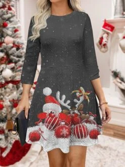 Women‘s Christmas Sweater Dress Jumper Dress Winter Dress Warm Santa Claus Deer Outdoor Christmas Daily Holiday Crew Neck Long Sleeve 2023 Regular Fit Wine Green Gray S M L XL XXL 3XL -HANA Luxury Wear Shop prbrni1695364495380