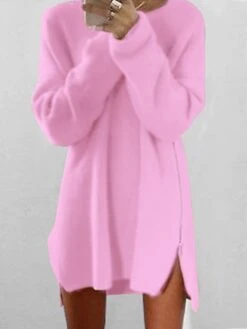 Women‘s Sweater Dress Winter Dress Pink Wine Royal Blue Navy Blue Beige Gray Long Sleeve Pure Color Zipper Winter Fall Crew Neck Casual Boom Sale Dress S M L XL XXL 3XL 4XL -HANA Luxury Wear Shop priluj1642322877677