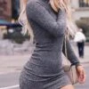 Women‘s Sweater Dress Winter Dress Sheath Dress Blue Purple Wine Gray Black Long Sleeve Pure Color Knit Winter Fall Turtleneck Casual Sexy Fall Dress Slim 2022 S M L XL XXL -HANA Luxury Wear Shop pryiez1634285880417
