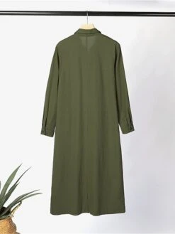 Women's Shirt Dress Casual Dress Cotton Linen Dress Maxi Long Dress Cotton Basic Classic Outdoor Daily Vacation Shirt Collar Button Split Long Sleeve Summer Spring Fall 2023 Loose Fit Wine Navy Blue -HANA Luxury Wear Shop pryjmz1690882248250