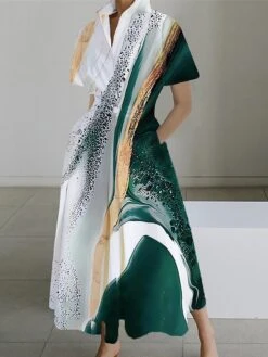 Women's Shirt Dress Casual Dress Swing Dress Maxi Long Dress Outdoor Office Daily Polyester Fashion Modern Shirt Collar Button Pocket Short Sleeve Summer Spring 2023 Loose Fit Pink Red Navy Blue Ombre