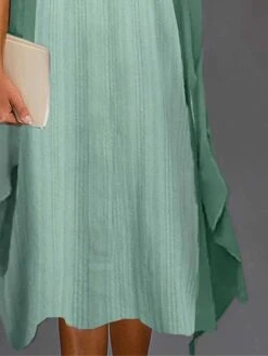 Women's Two Piece Dress Set Casual Dress Chiffon Dress Daily Vacation Fashion Elegant Twist Knot Front Midi Dress V Neck 3/4 Length Sleeve Plain Regular Fit Blue Green Summer Spring S M L XL XXL -HANA Luxury Wear Shop pthzxc1680772483845